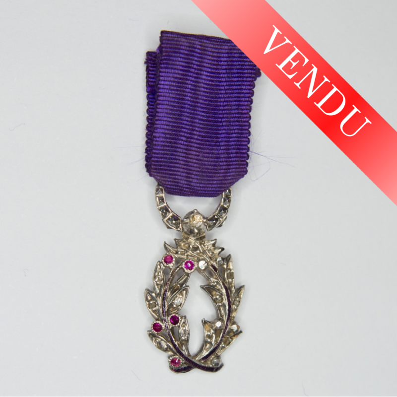 Luxury medal of academic palms in reduction adorned with diamonds and rubies.