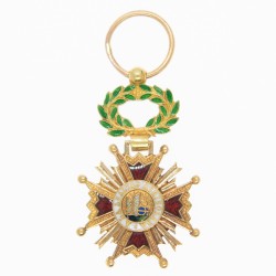 Espagne.  Médaille miniature de l’ordre d’isabelle la catholique en or et émail.