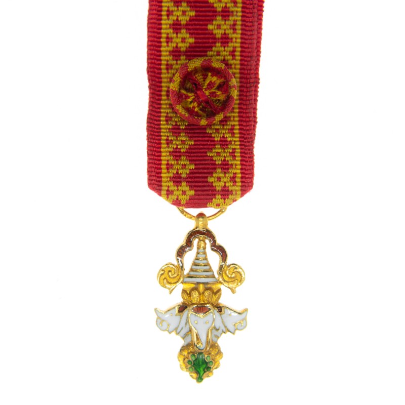 Laos. Très belle médaille d’officier en miniature de l’ordre du Million d’Eléphants et du Parasol blanc