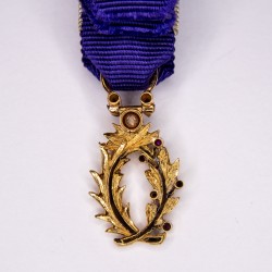 Médaille miniature de commandeur des palmes académique en or avec diamants et rubis.