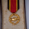 Médaille maçonnique en métal doré, avec ruban.