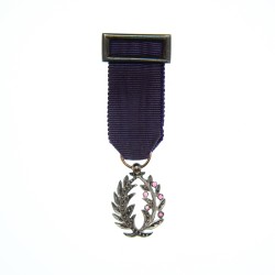 Médaille miniature des palmes académiques avec rubis.  Anneau en or poinçonné à l’aigle.