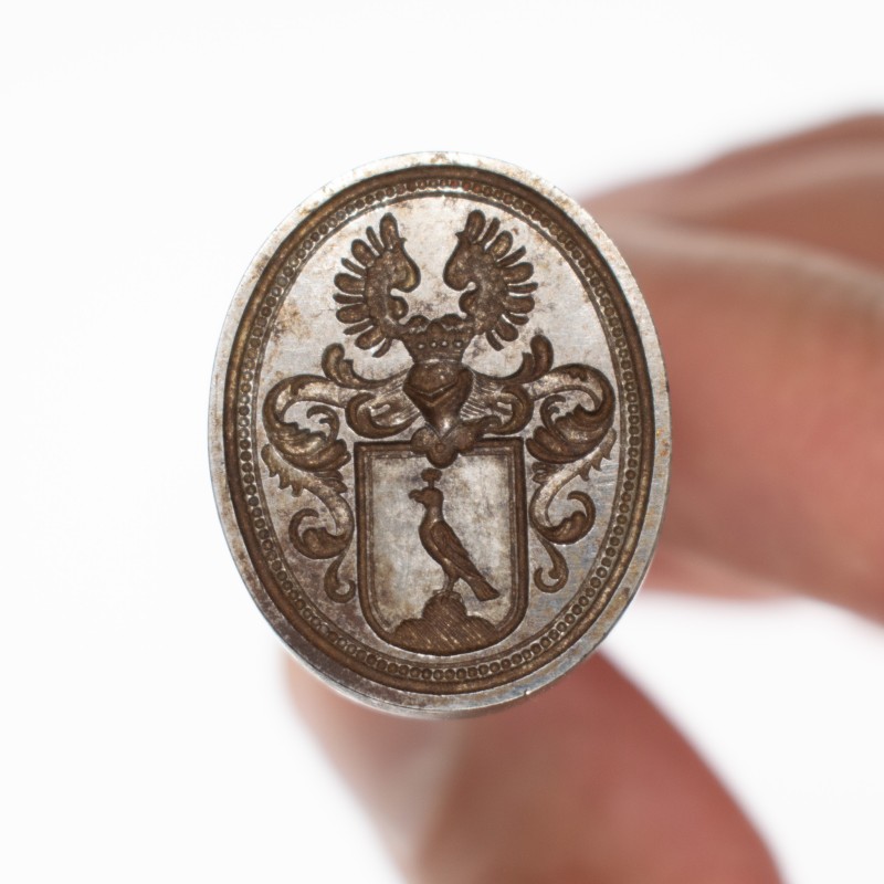 Cachet / sceau en métal blanc avec armoiries
