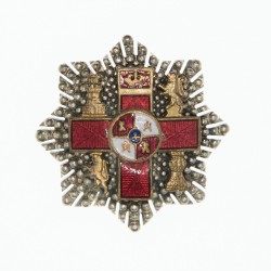 Espagne. Plaque miniature pour boutonnière de la croix rouge du mérite militaire.