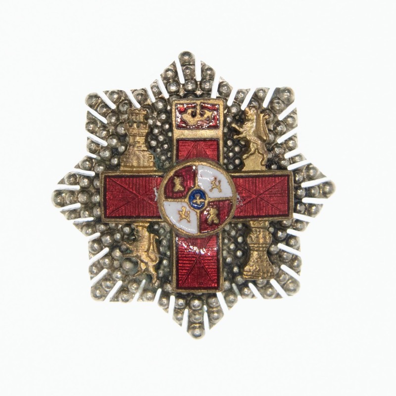 Espagne. Plaque miniature pour boutonnière de la croix rouge du mérite militaire.