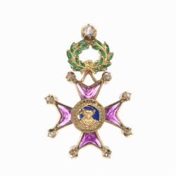 Rare et luxueuse médaille miniature de l’Ordre de Saint Grégoire le Grand, en or, rubis, diamants émail.