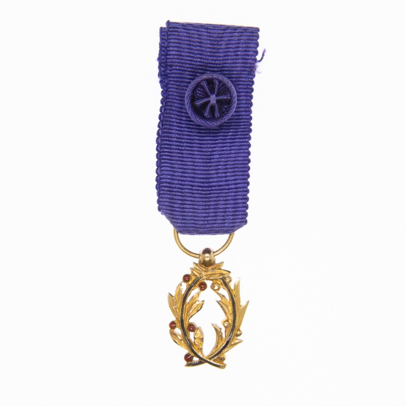 Palmes académiques, médaille d’officier miniature en or et émail.