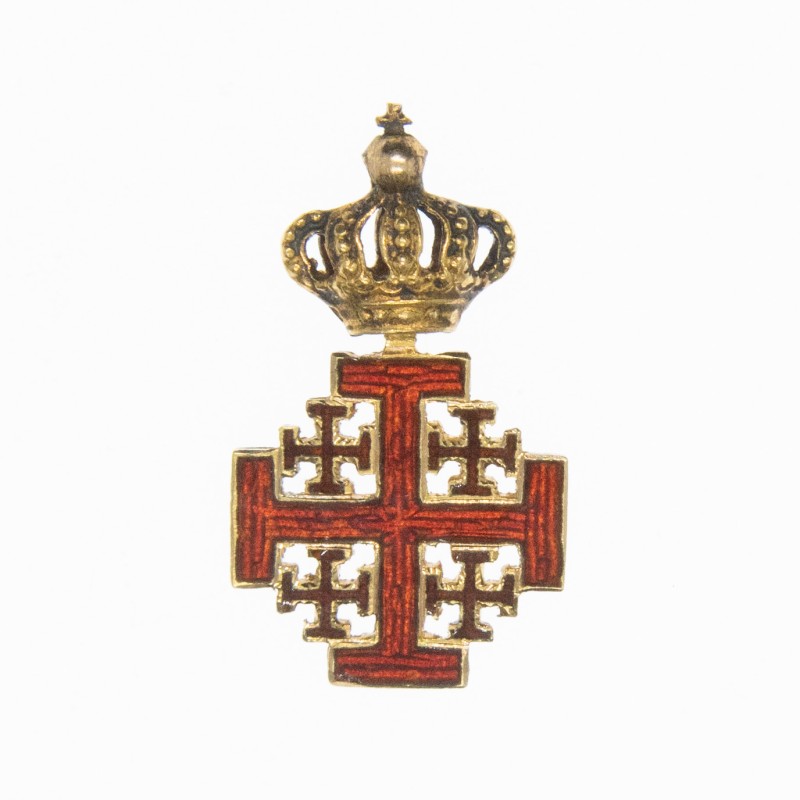 Belle médaille miniature de l’ordre du Saint Sépulcre à croix potencées en or et émail.