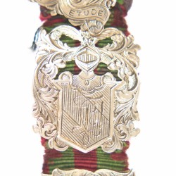 Jolie petites garnitures en or gravé « Union Etude - R MONNIER R Gand a l ch André Peppet - 4 Juin 1918 ».