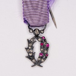 Miniature medal of academic palms with diamond and ruby.