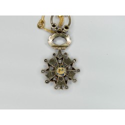 Beautiful medal of the Order of the Legion of Honor in miniature with diamond, chain and gold pins.