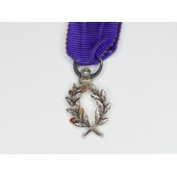 Miniature medal of academic palms, silver, email, diamond and ribbon.