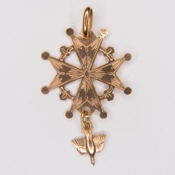 Protestant religious medal of the Huguenot cross in gold.