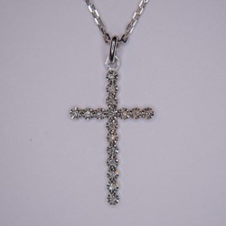 Chain and pendant cross in grey gold (18K) eagle head punch set with small diamonds 8/8.