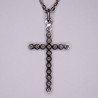 Chain and pendant cross in grey gold (18K) eagle head punch set with small diamonds 8/8.