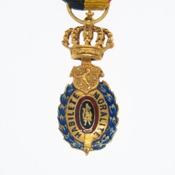 Belgique. Belle médaille du travail de 1ere classe belge, en or et émail, en miniature.