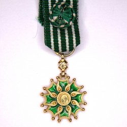 Très rare médaille miniature d’officier de l'ordre des arts et des lettres en or.