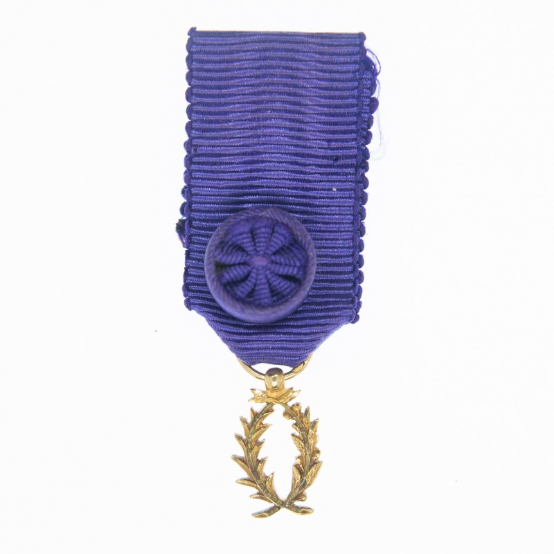 Médaille d’officier des palmes académiques miniature en or avec son ruban à rosette.